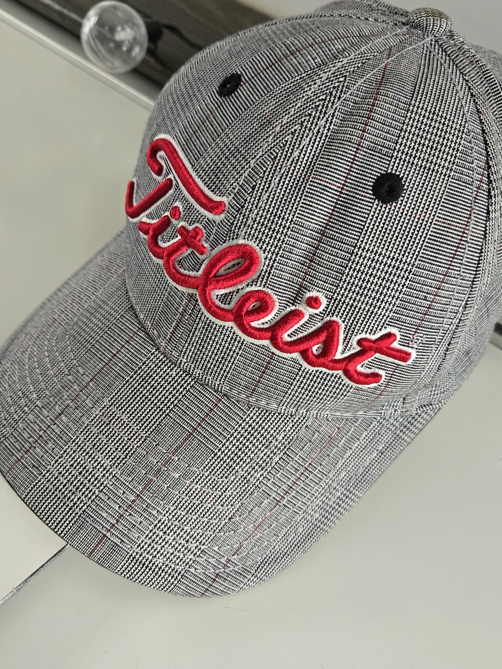 Titleist Grey Glen Plaid Baseball Hat with Red Script Logo